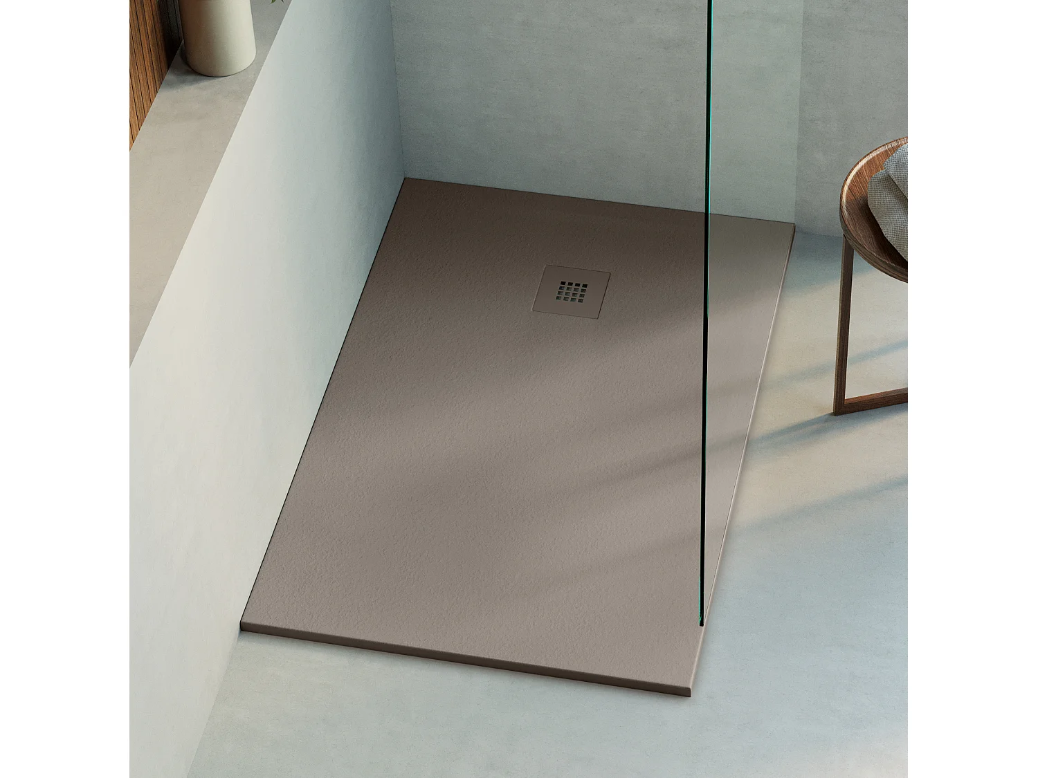 Receveur de douche 110x70 extra-plat Marron en résine minérale antidérapant effet ardoise - Thor LAVABERG