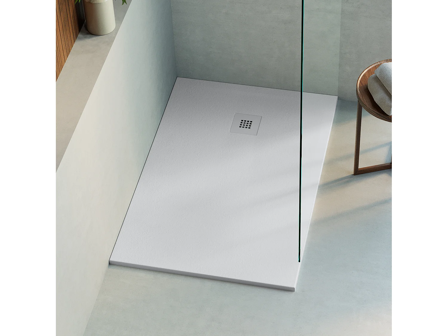 Receveur de douche 110x100 extra-plat Gris en résine minérale antidérapant effet ardoise - Thor LAVABERG