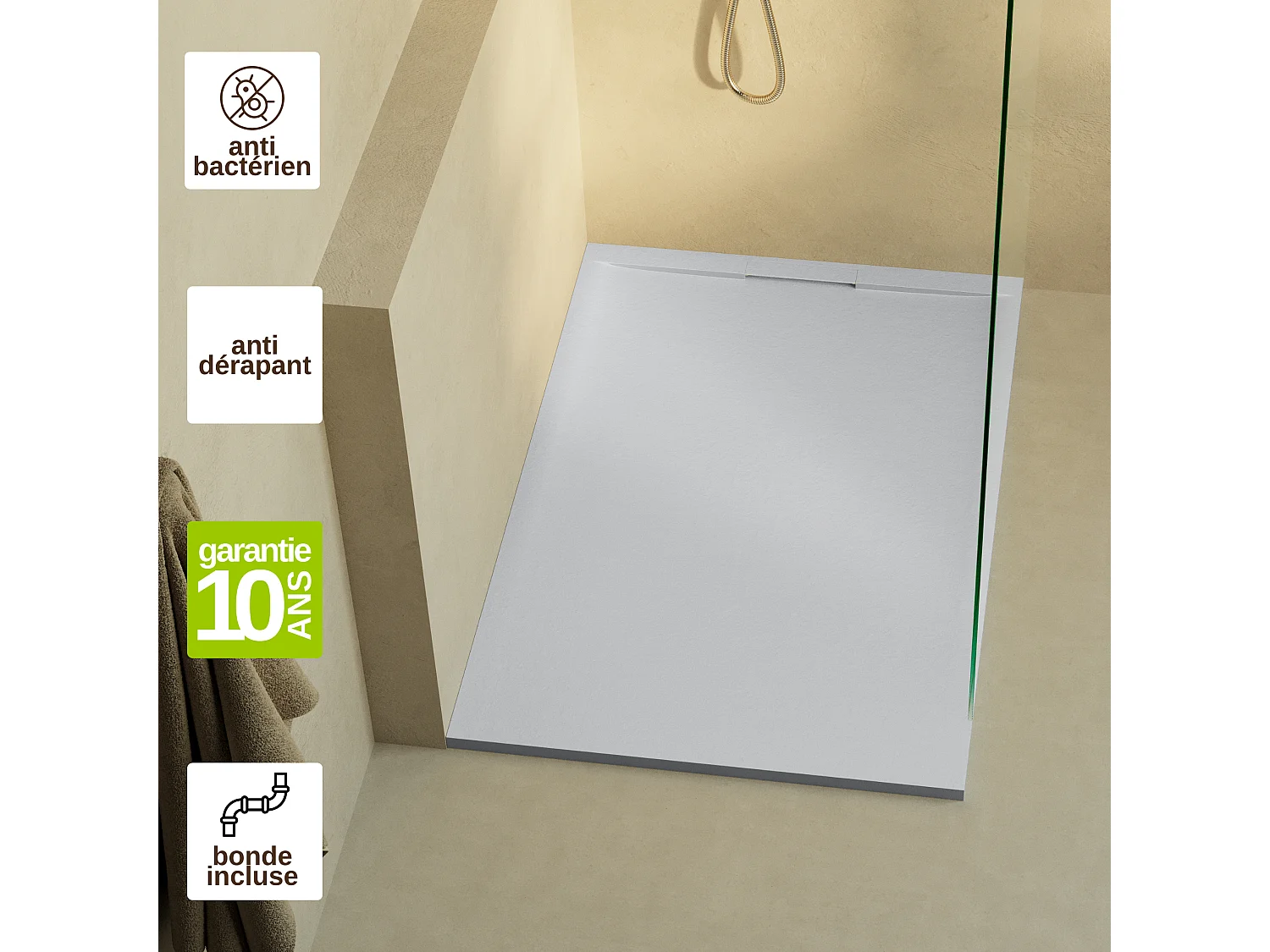 Receveur de douche 110x80 extra-plat Gris en résine minérale antidérapant effet ardoise - Ragnar LAVABERG