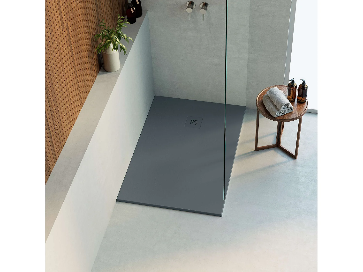 Receveur de douche 140x100 extra-plat Anthracite en résine minérale antidérapant effet ardoise - Thor LAVABERG