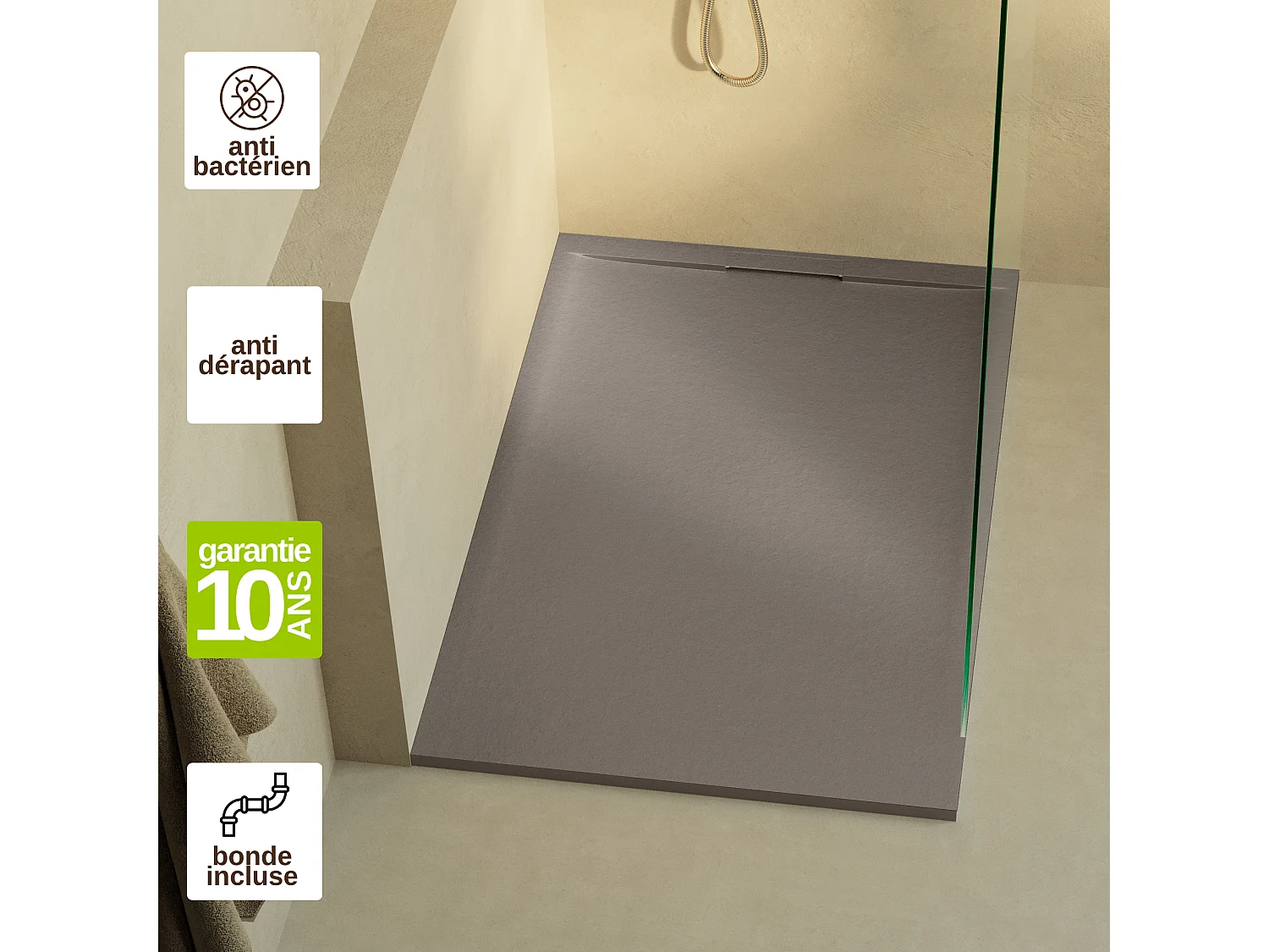 Receveur de douche 120x100 extra-plat Marron en résine minérale antidérapant effet ardoise - Ragnar LAVABERG