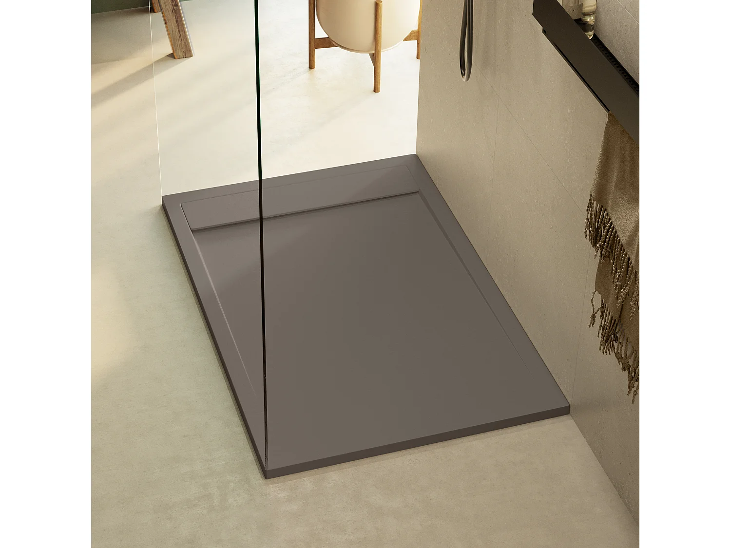 Receveur de douche 100x100 extra-plat Marron en résine minérale antidérapant effet ardoise - Magnus LAVABERG