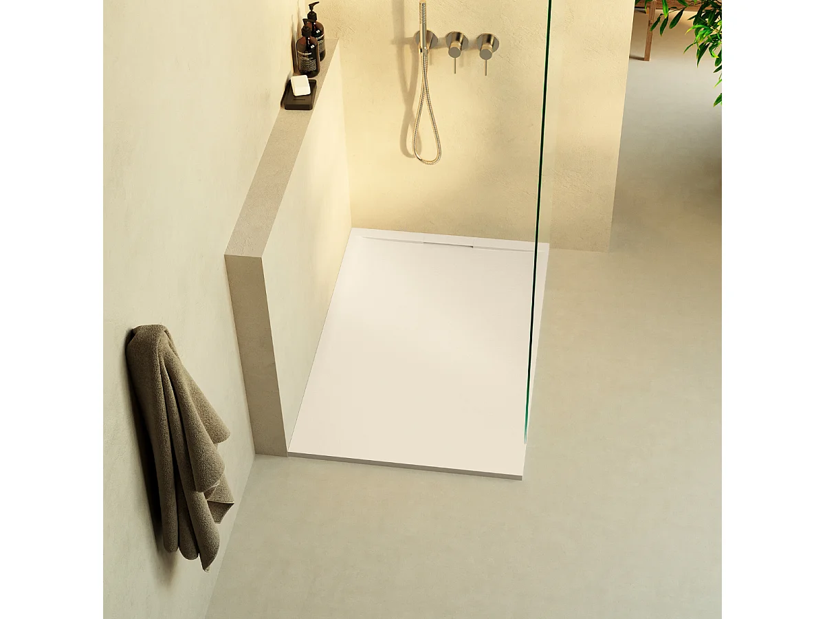 Receveur de douche 110x80 extra-plat Beige en résine minérale antidérapant effet ardoise - Ragnar LAVABERG