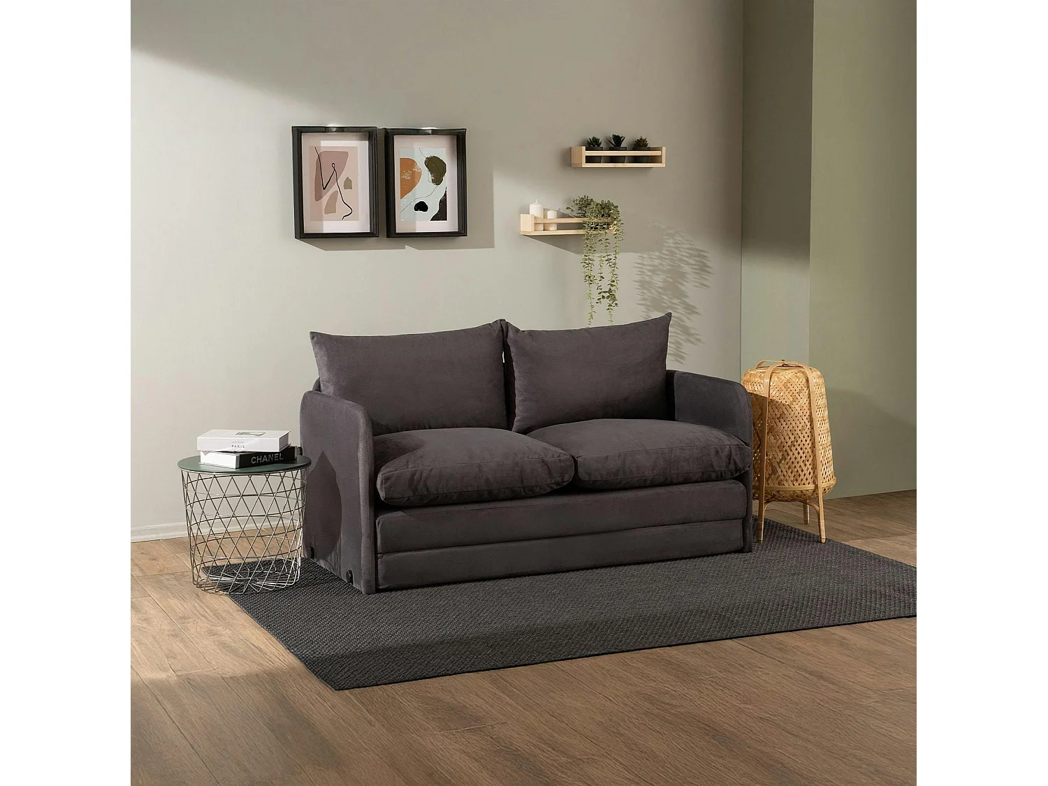 Canapé-lit en tissu gris, 2 personnes 140 cm ORURO