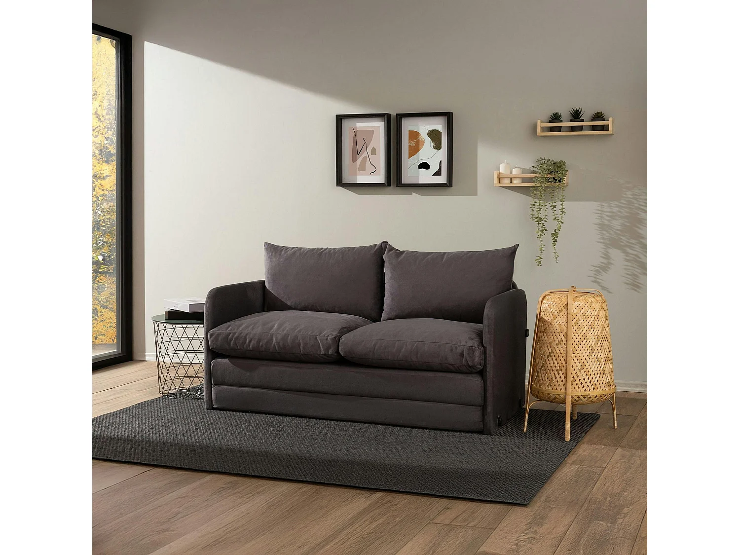 Canapé-lit en tissu gris, 2 personnes 140 cm ORURO