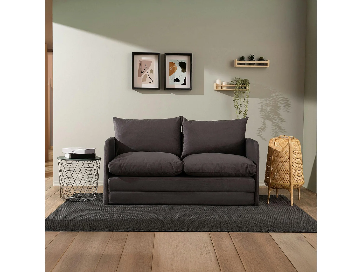 Canapé-lit en tissu gris, 2 personnes 140 cm ORURO