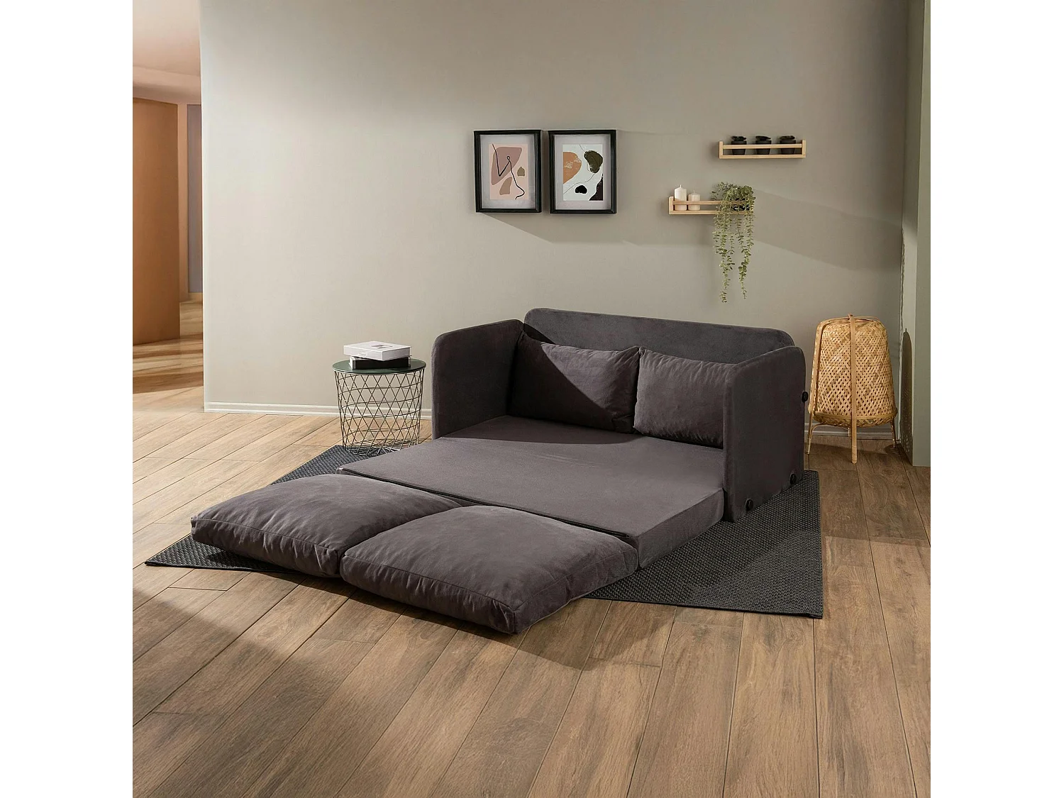 Canapé-lit en tissu gris, 2 personnes 140 cm ORURO