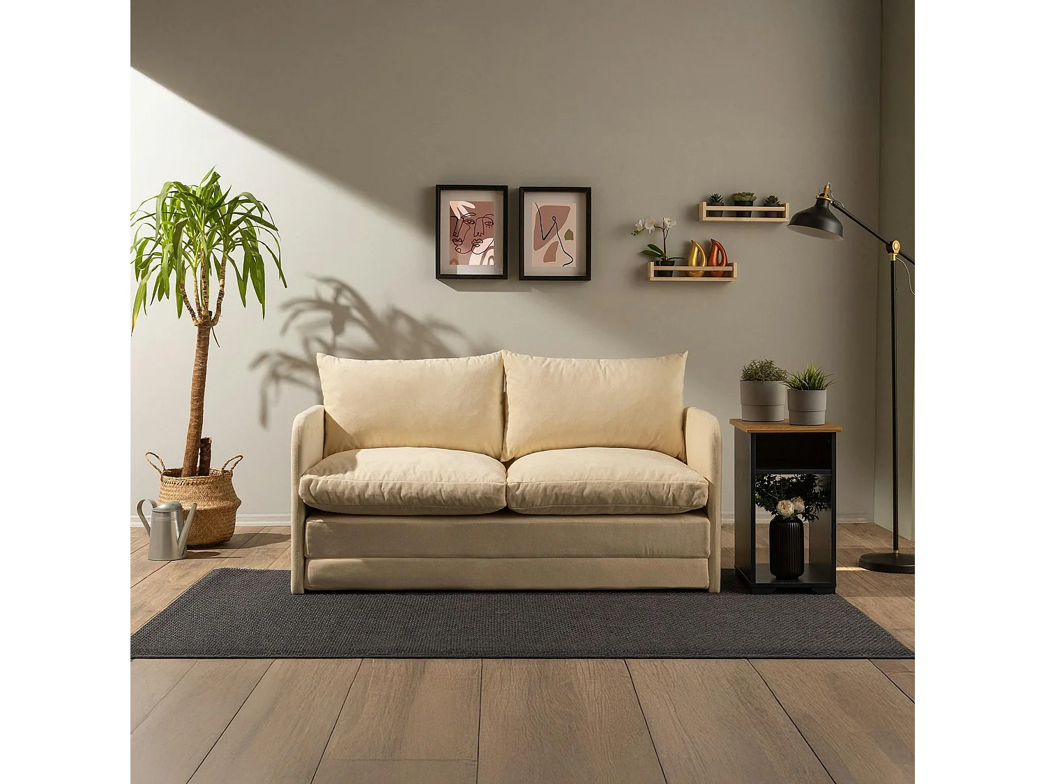 Canapé-lit en tissu crème, 2 personnes 140 cm ORURO