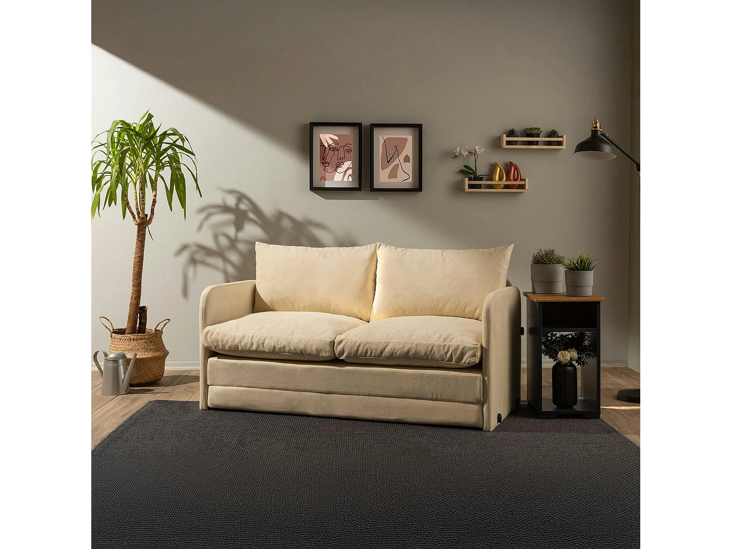 Canapé-lit en tissu crème, 2 personnes 140 cm ORURO