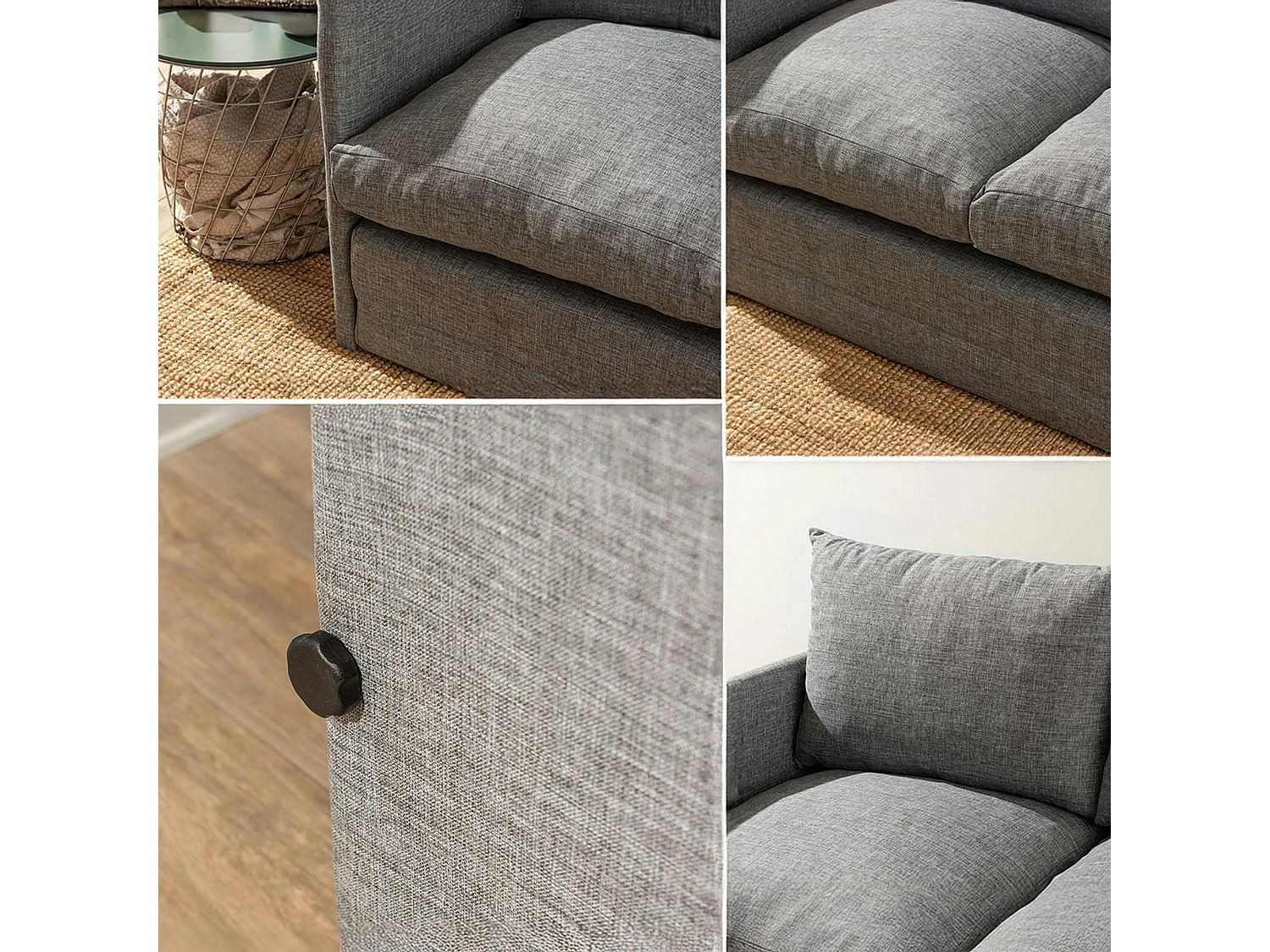 Canapé-lit en lin gris chiné, 2 personnes 140 cm ORURO