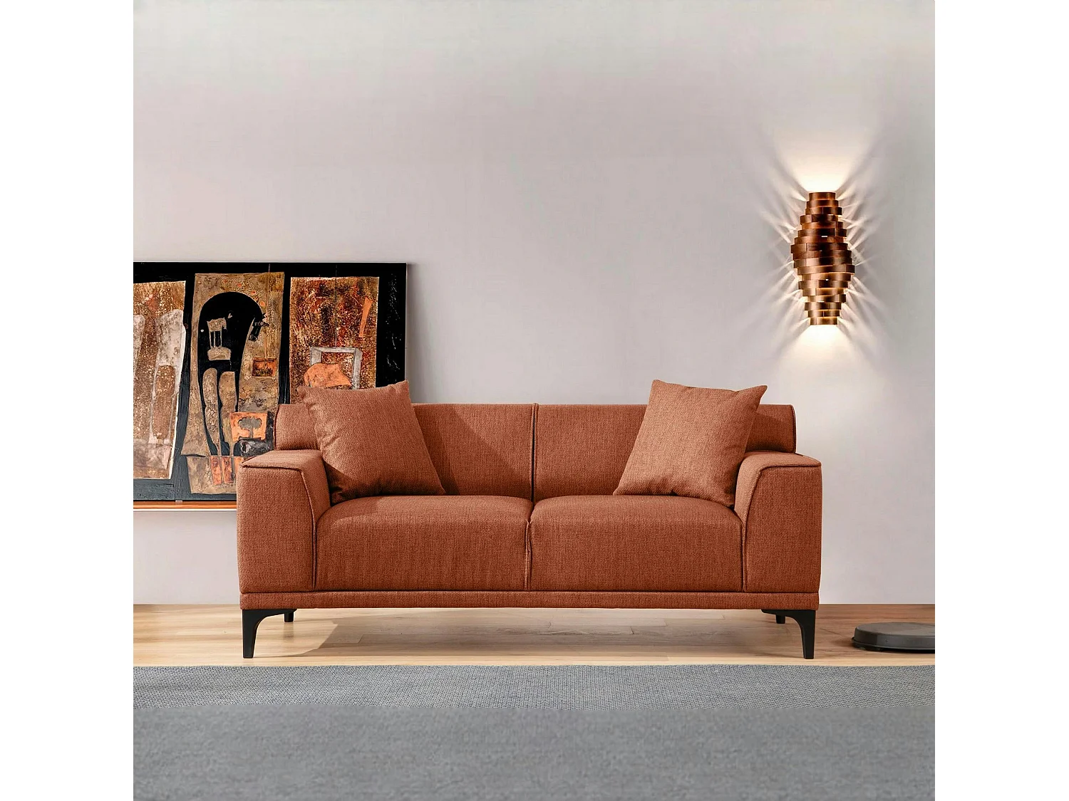 Canapé 2 places rouille - accoudoirs larges ORSAY