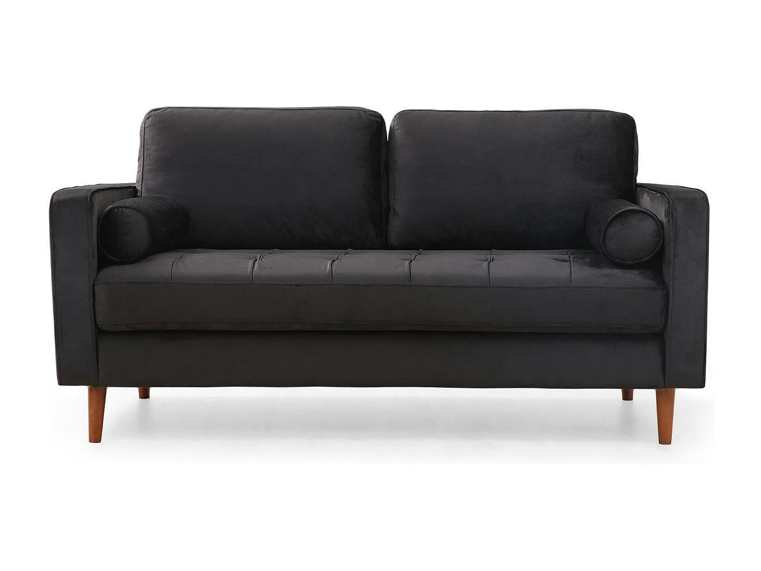 Canapé 2 places velours noir avec coussins polochons CHIBA