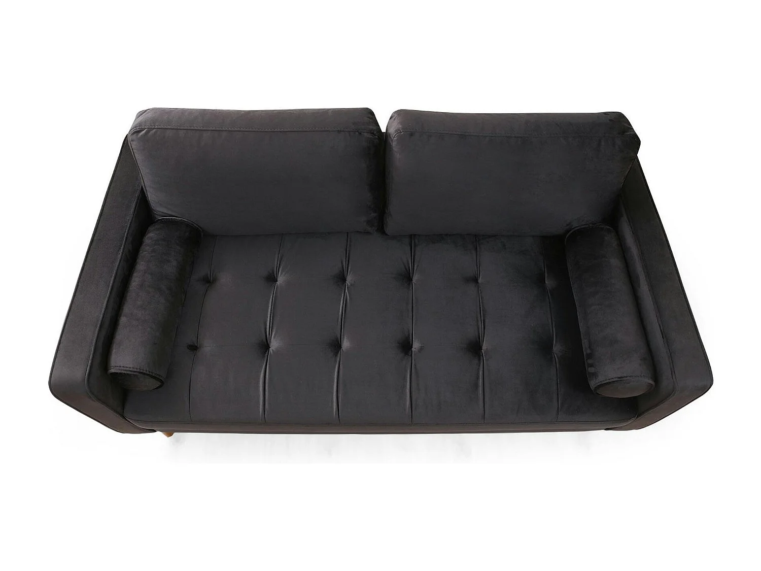 Canapé 2 places velours noir avec coussins polochons CHIBA