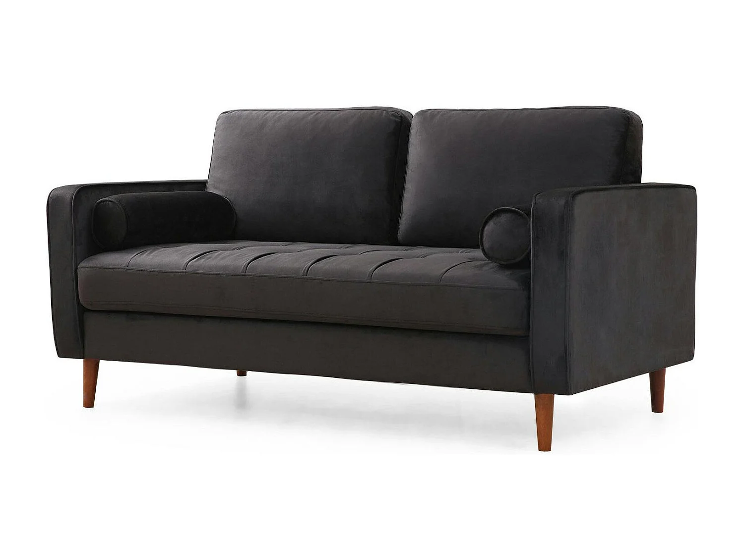 Canapé 2 places velours noir avec coussins polochons CHIBA