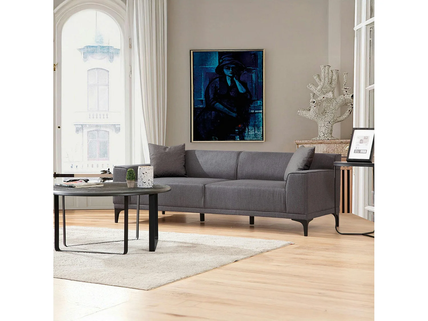 Canapé 3 places anthracite - accoudoirs larges ORSAY