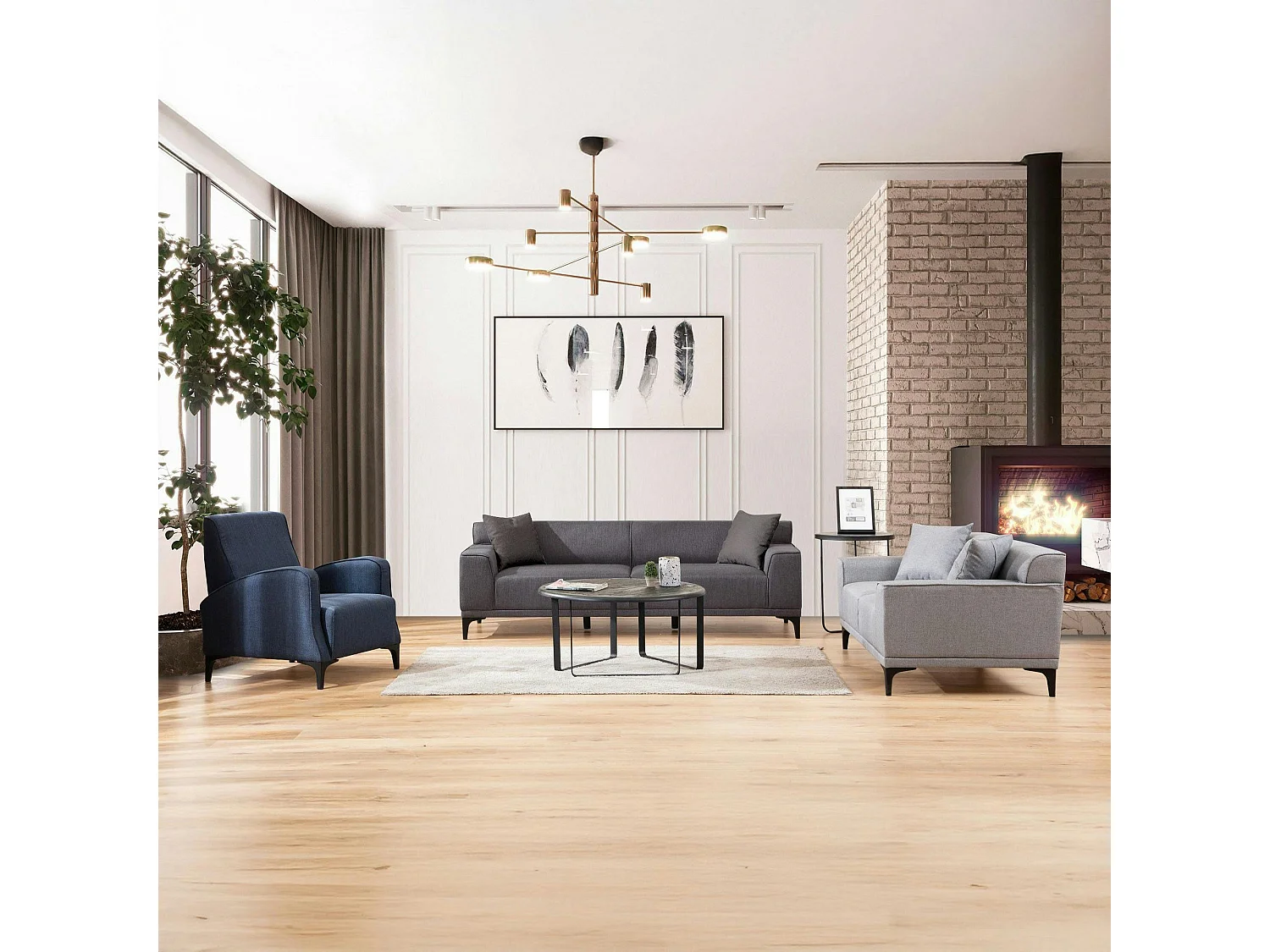 Canapé 3 places anthracite - accoudoirs larges ORSAY