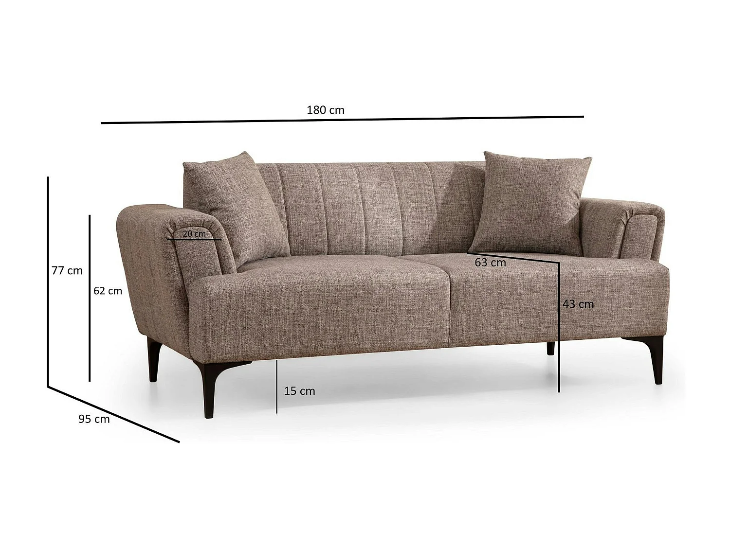 Canapé 2 places taupe, dossier à coutures verticales LUCCA