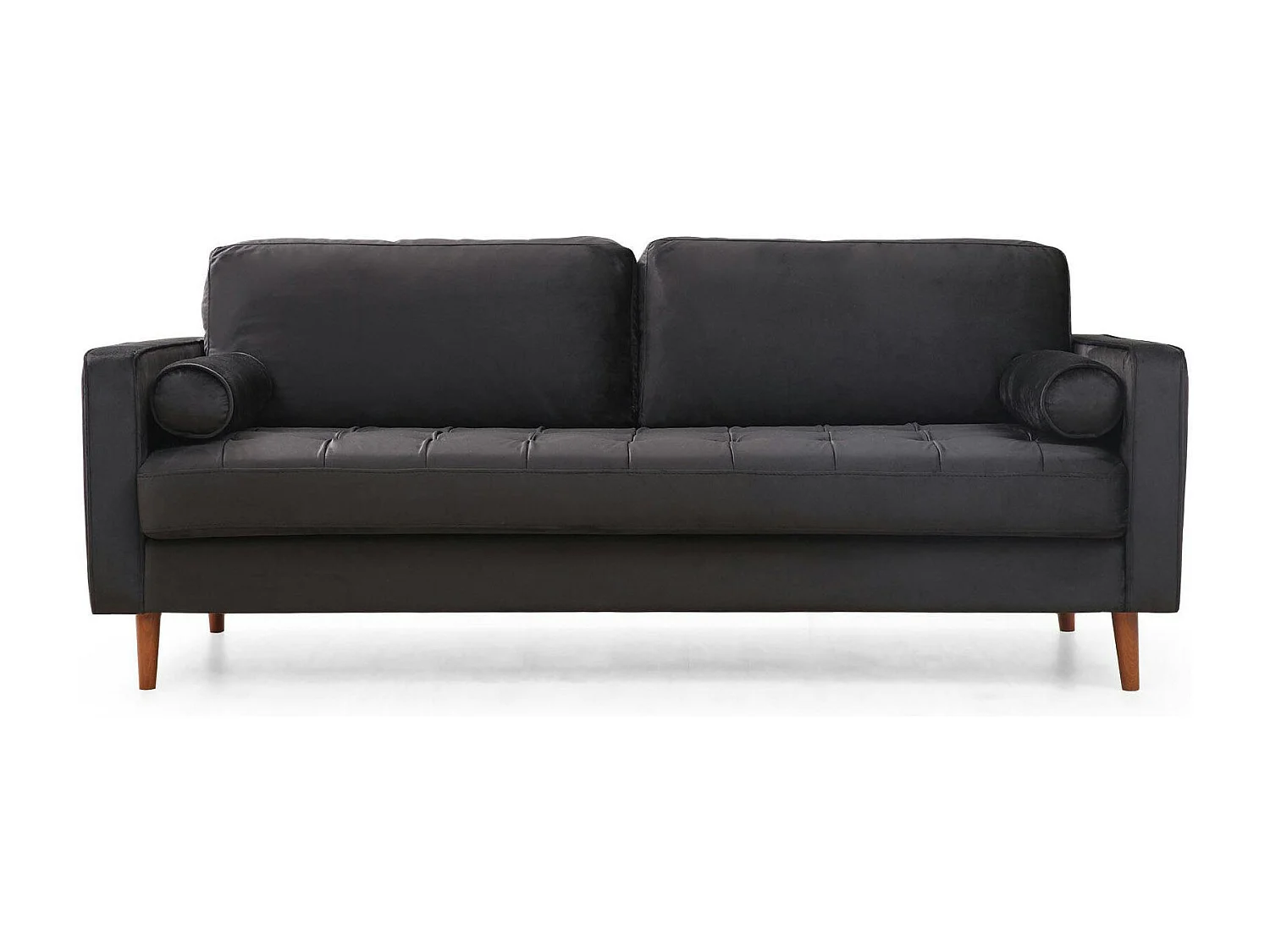 Canapé 3 places velours noir avec coussins polochons CHIBA