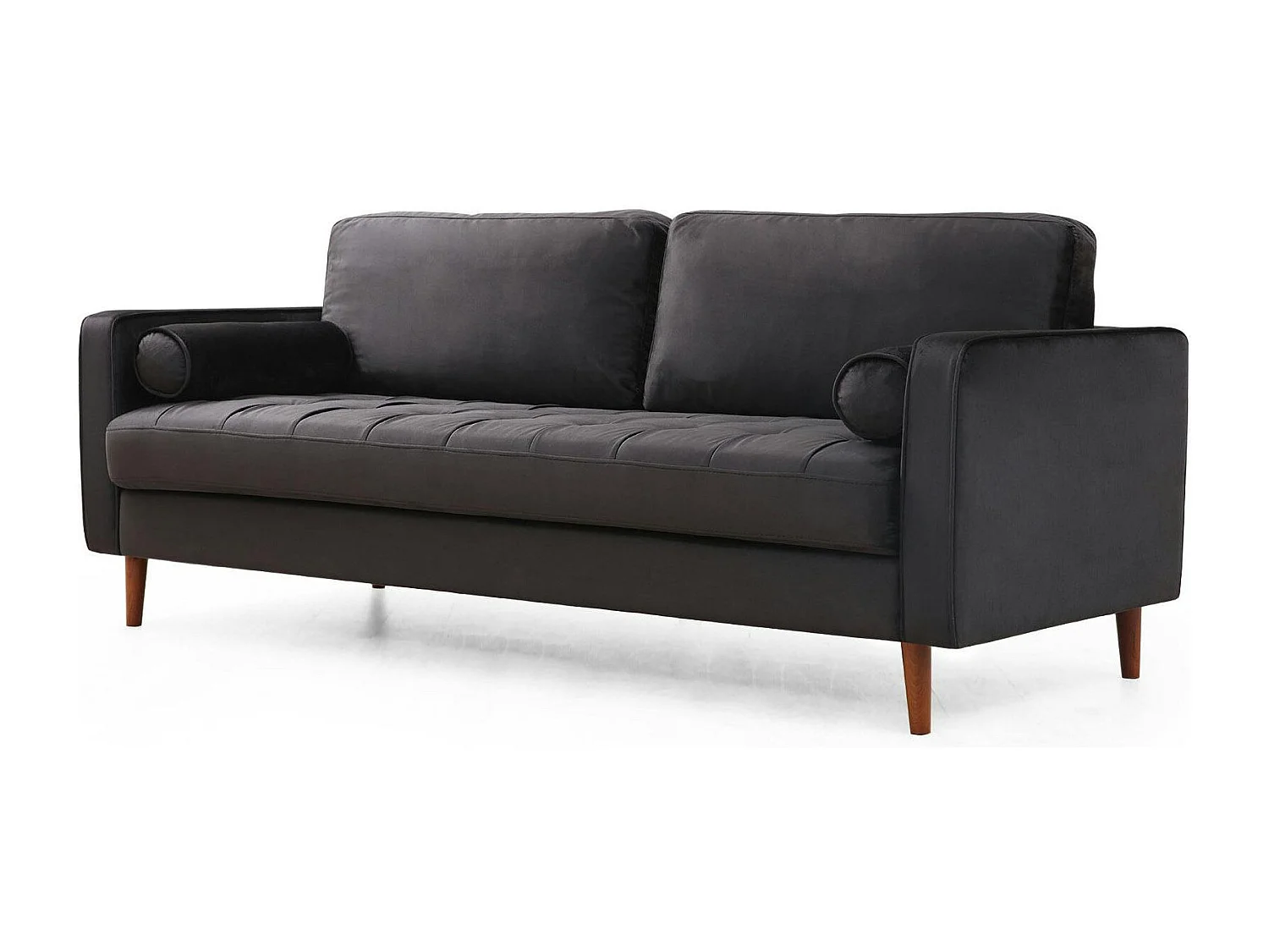 Canapé 3 places velours noir avec coussins polochons CHIBA