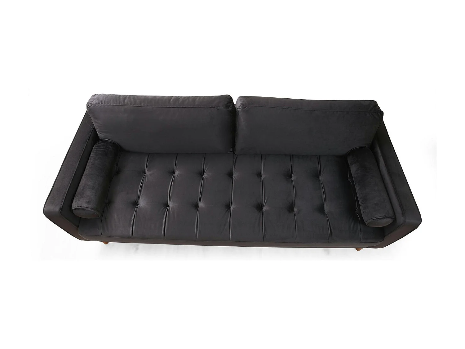 Canapé 3 places velours noir avec coussins polochons CHIBA