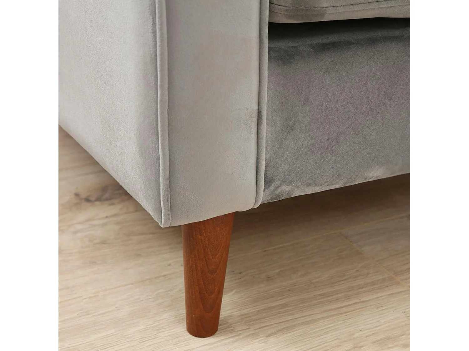 Canapé 3 places velours gris clair avec coussins polochons CHIBA