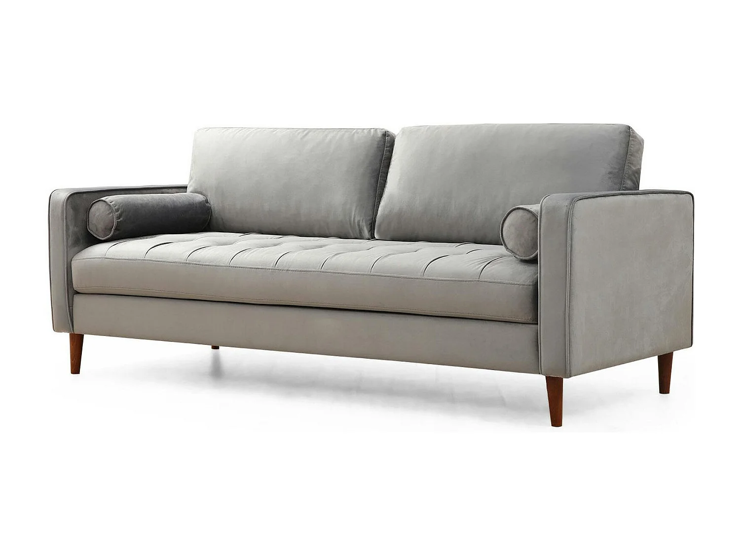 Canapé 3 places velours gris clair avec coussins polochons CHIBA