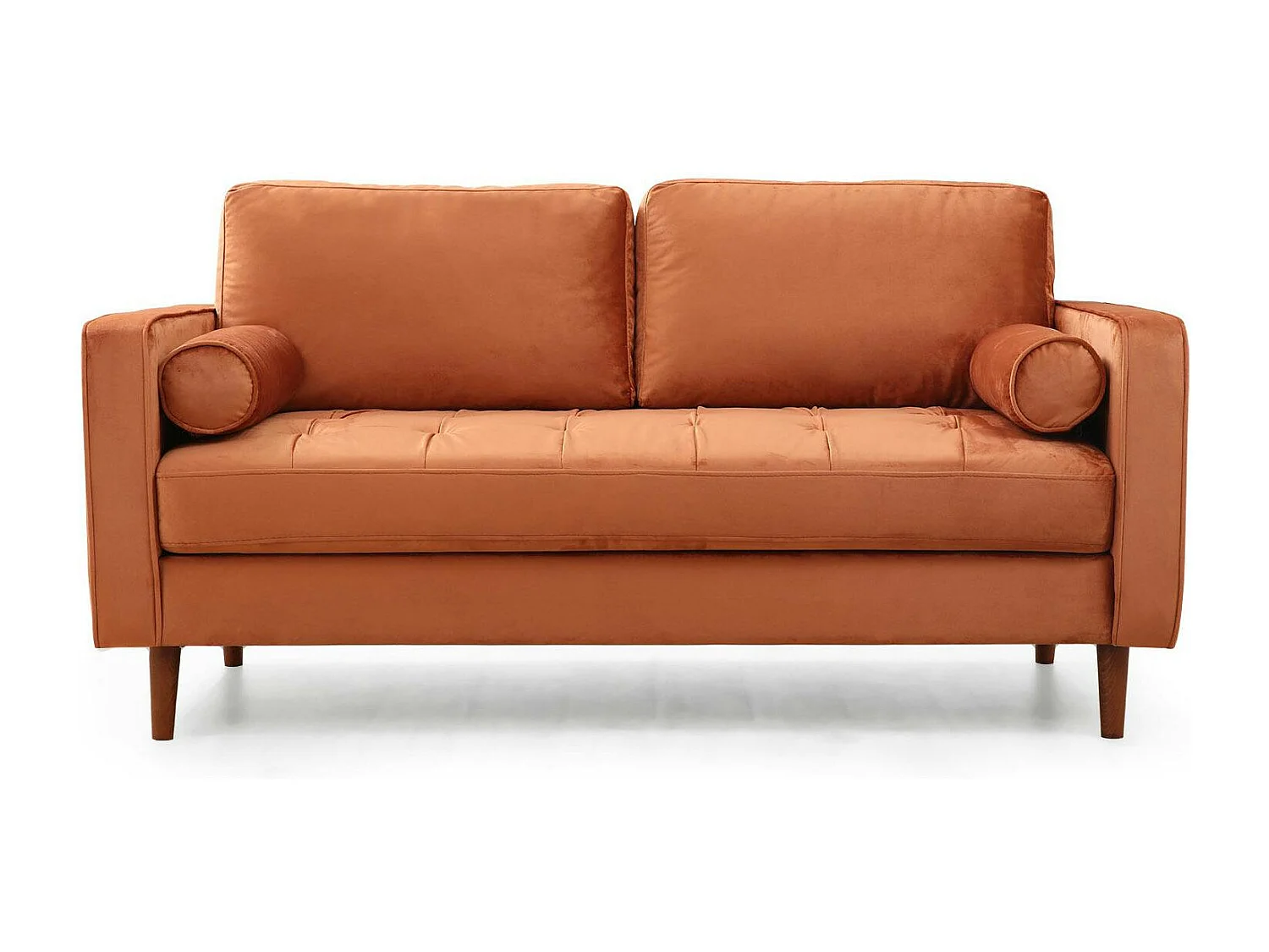 Canapé 2 places velours rouille avec coussins polochons CHIBA