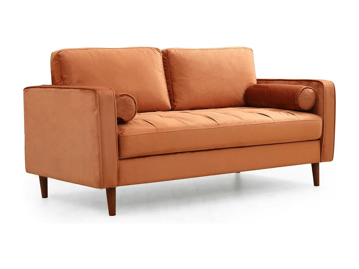 Canapé 2 places velours rouille avec coussins polochons CHIBA