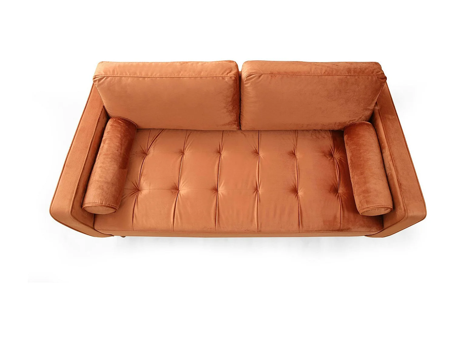 Canapé 2 places velours rouille avec coussins polochons CHIBA