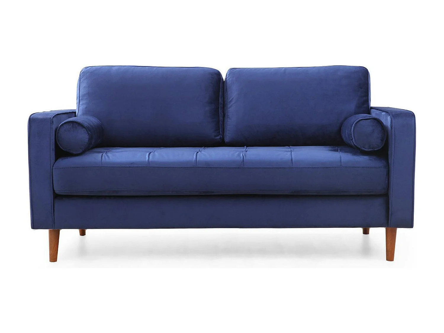 Canapé 2 places velours bleu avec coussins polochons CHIBA