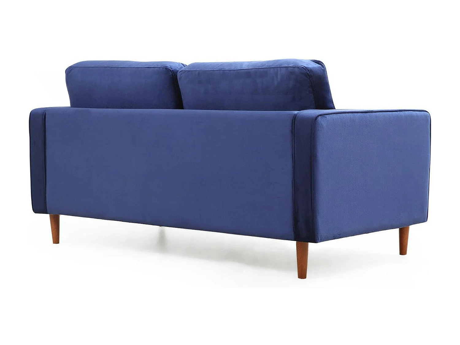 Canapé 2 places velours bleu avec coussins polochons CHIBA