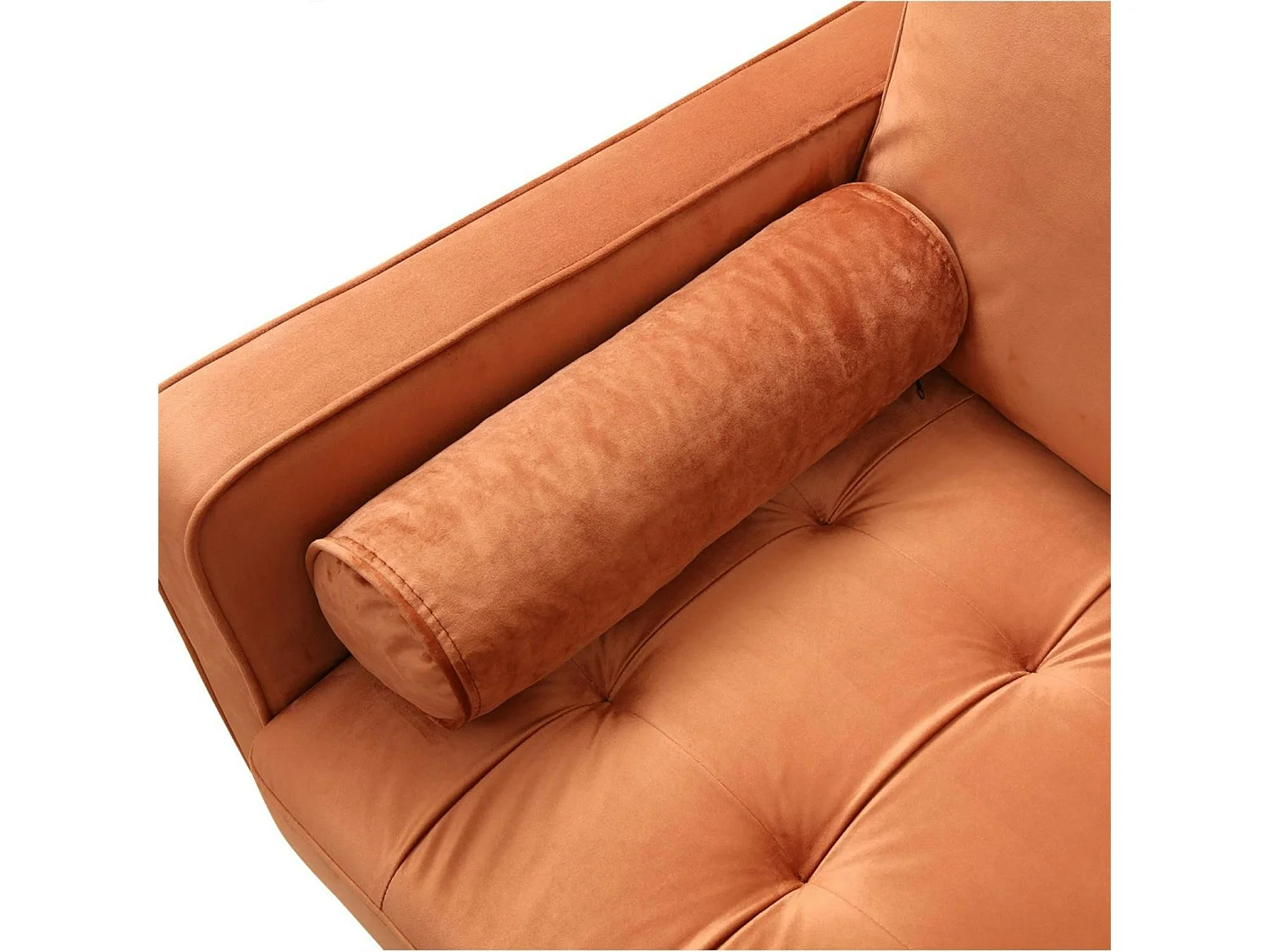 Canapé 3 places velours rouille avec coussins polochons CHIBA