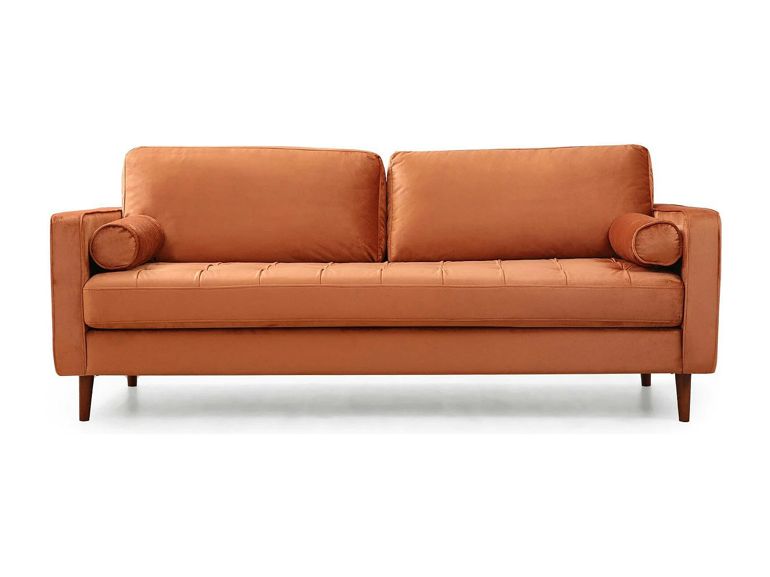 Canapé 3 places velours rouille avec coussins polochons CHIBA