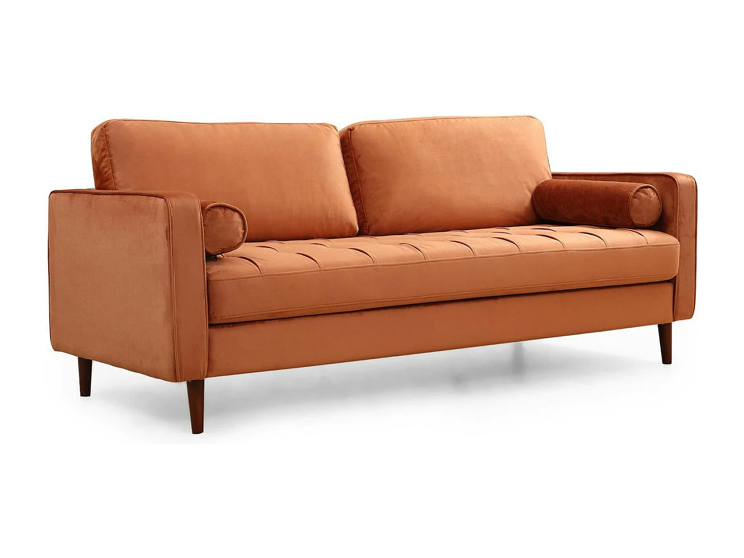 Canapé 3 places velours rouille avec coussins polochons CHIBA