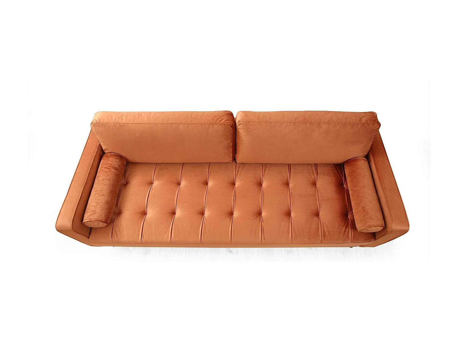 Canapé 3 places velours rouille avec coussins polochons CHIBA