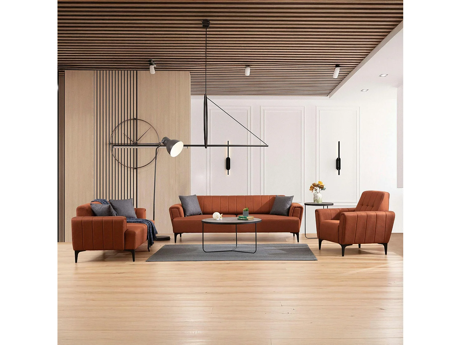 Canapé 2 places rouille, dossier à coutures verticales LUCCA