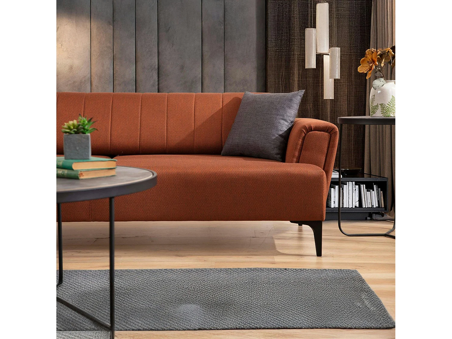 Canapé 2 places rouille, dossier à coutures verticales LUCCA