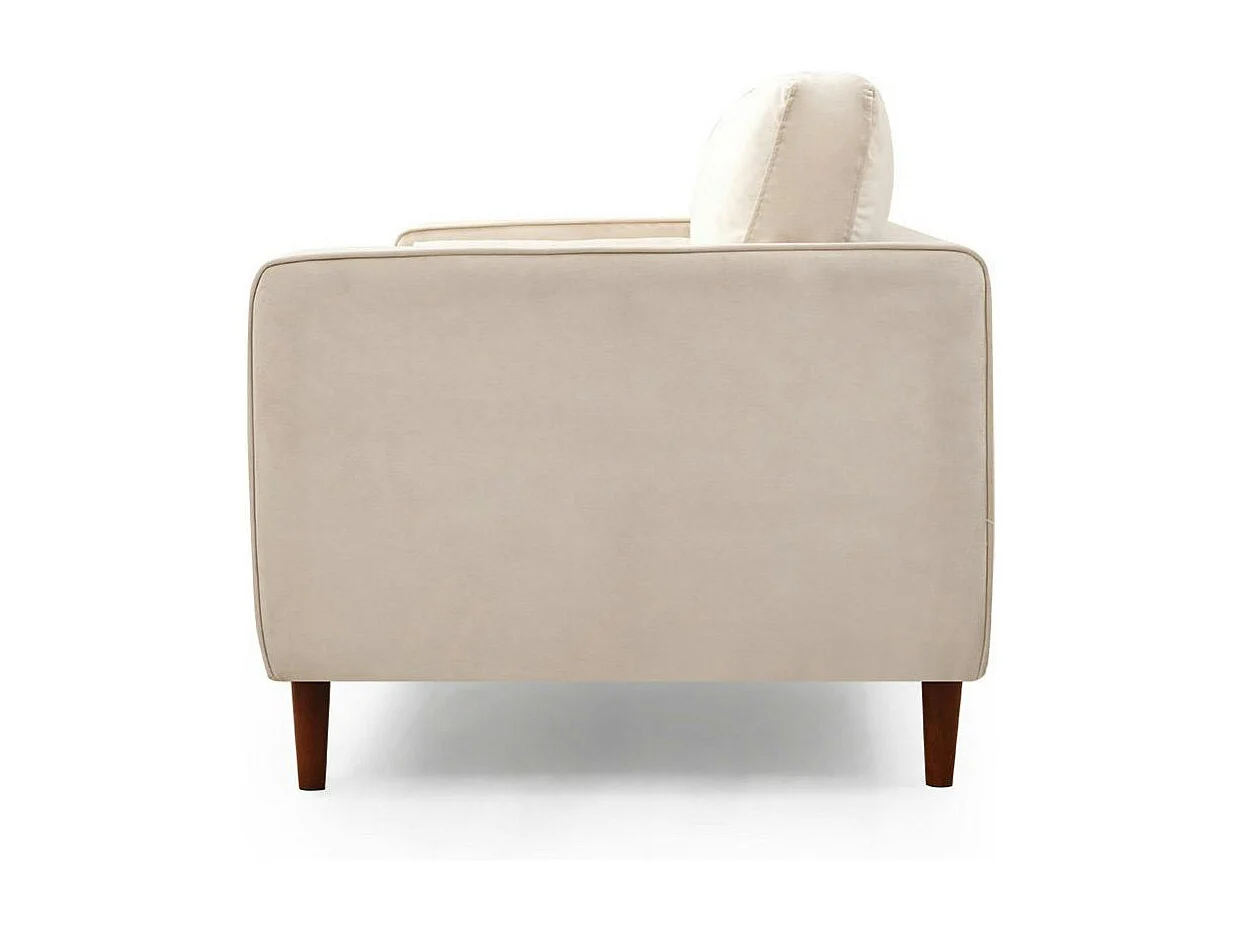 Canapé 3 places velours beige crème, coussins polochons CHIBA