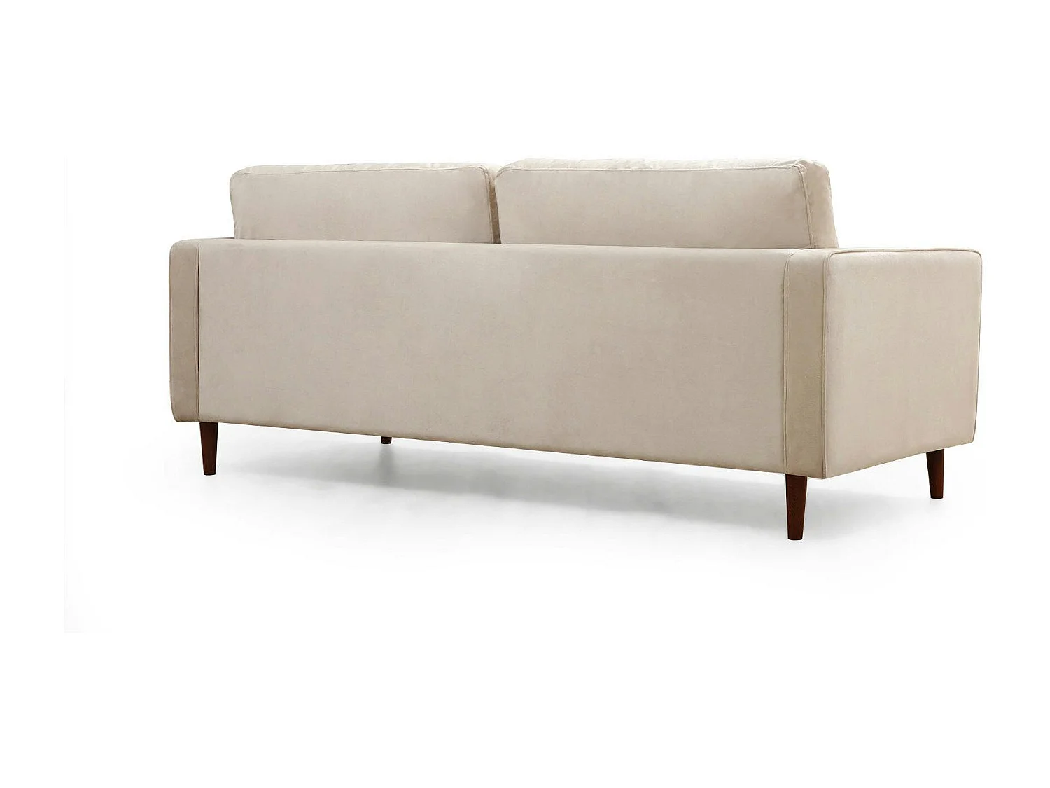 Canapé 3 places velours beige crème, coussins polochons CHIBA