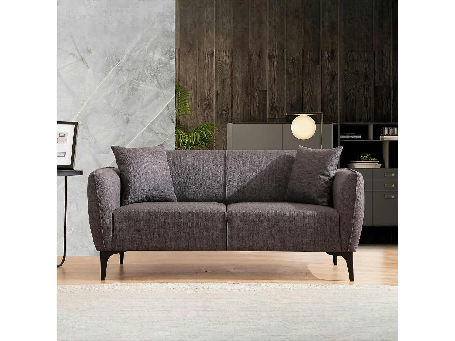 Canapé 2 places anthracite avec couture décorative VILNIUS