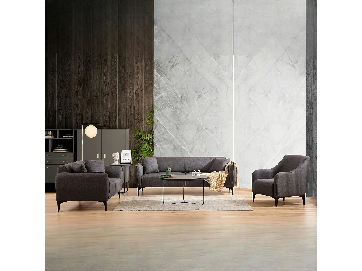 Canapé 2 places anthracite avec couture décorative VILNIUS