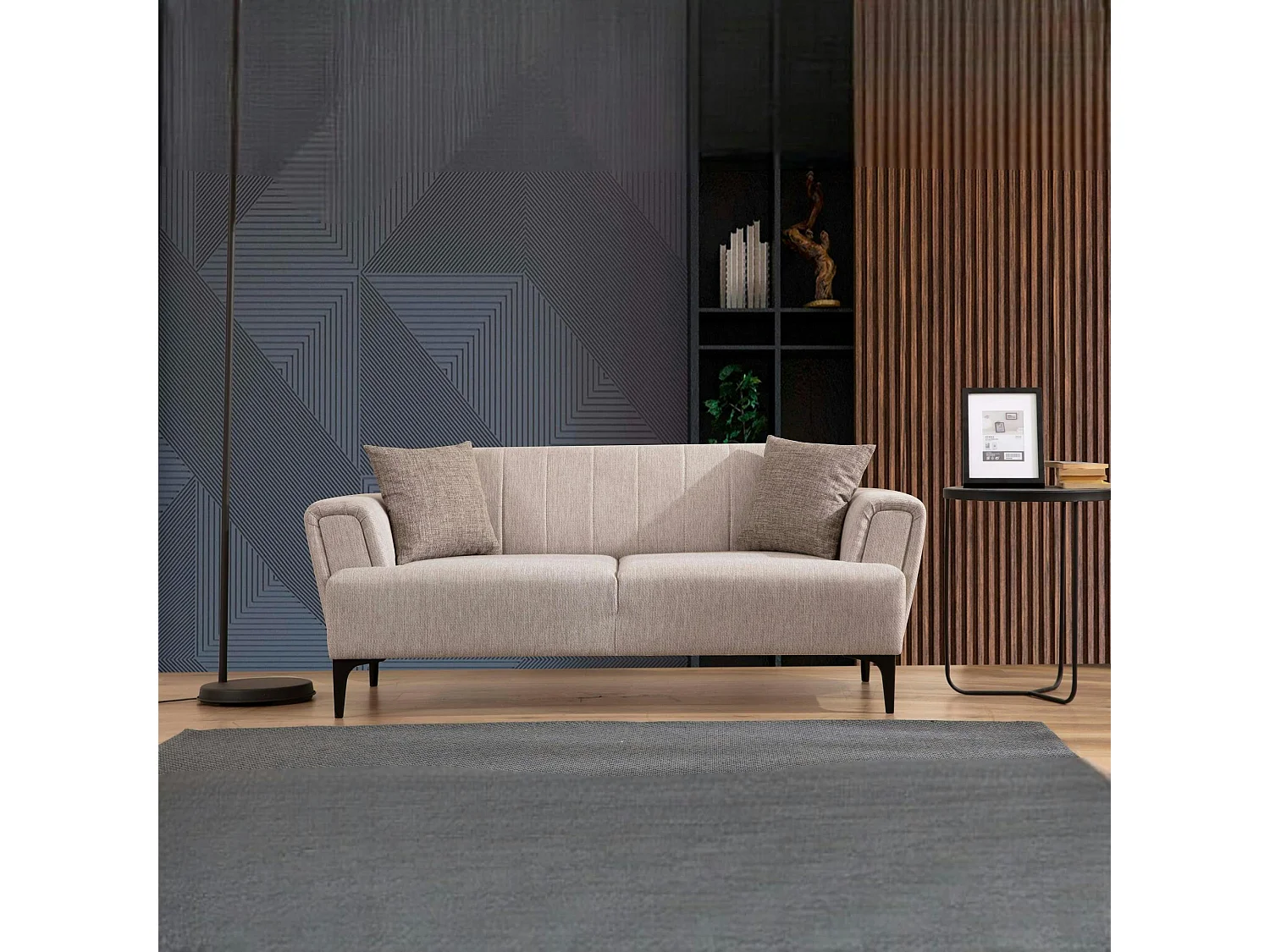 Canapé 2 places beige, dossier à coutures verticales LUCCA