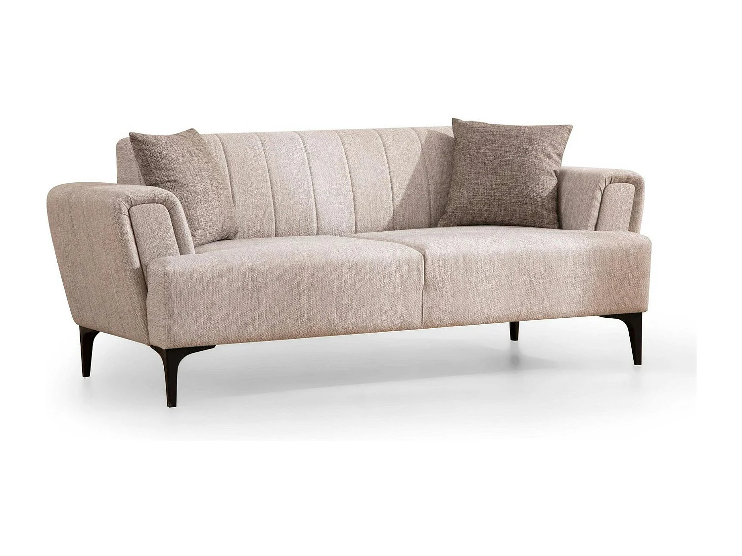 Canapé 2 places beige, dossier à coutures verticales LUCCA