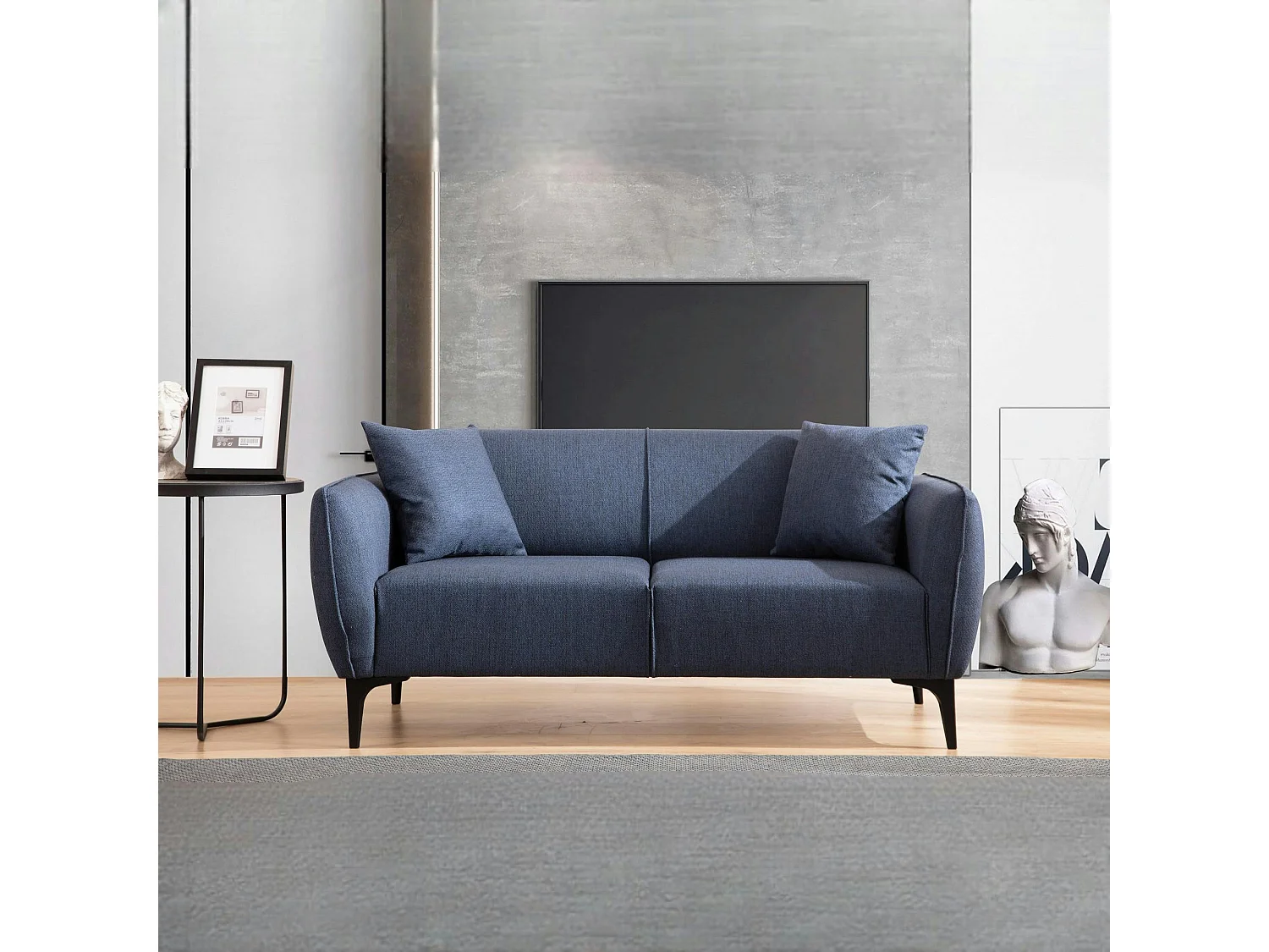 Canapé 2 places bleu avec couture décorative VILNIUS