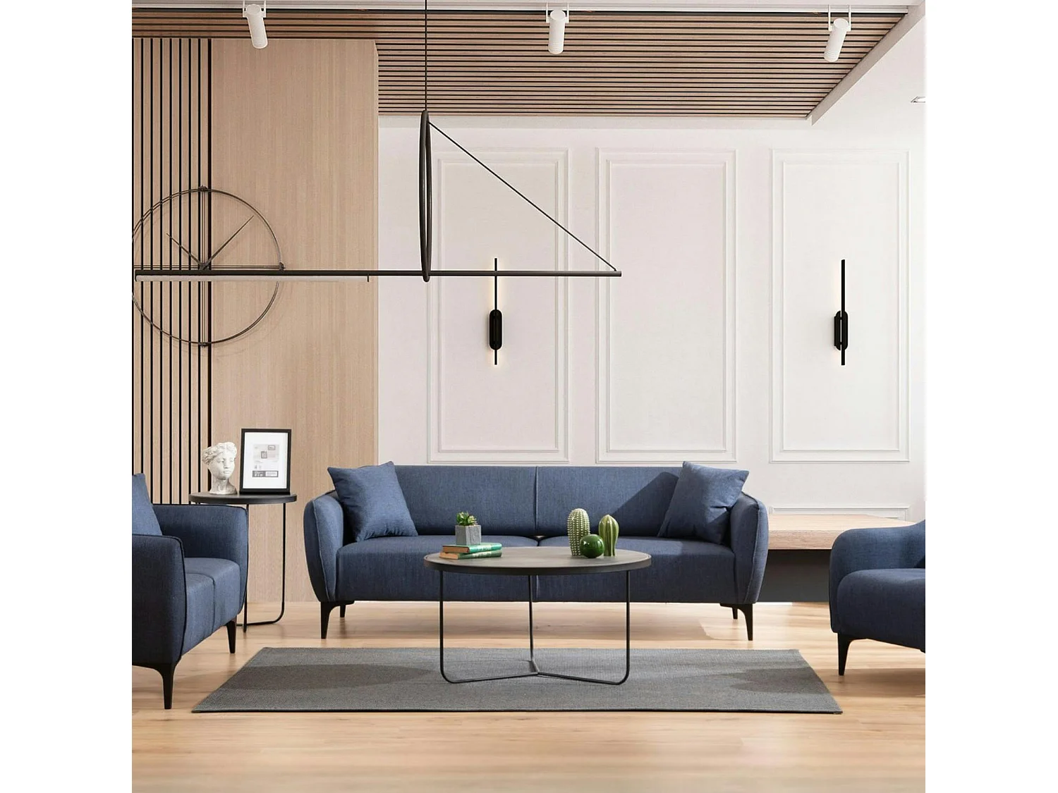 Canapé 2 places bleu avec couture décorative VILNIUS