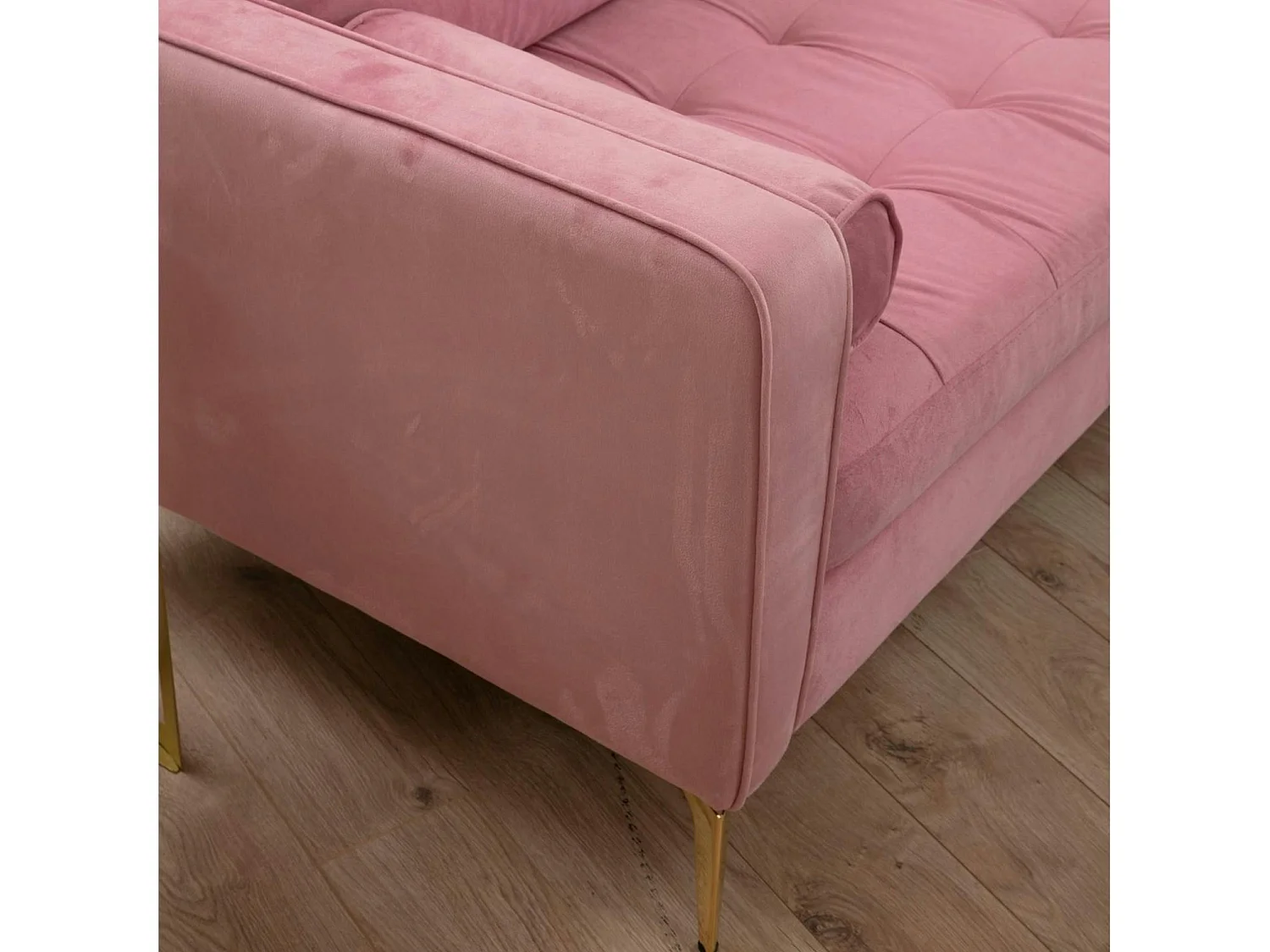 Canapé 3 places velours rose avec coussins polochons CHIBA