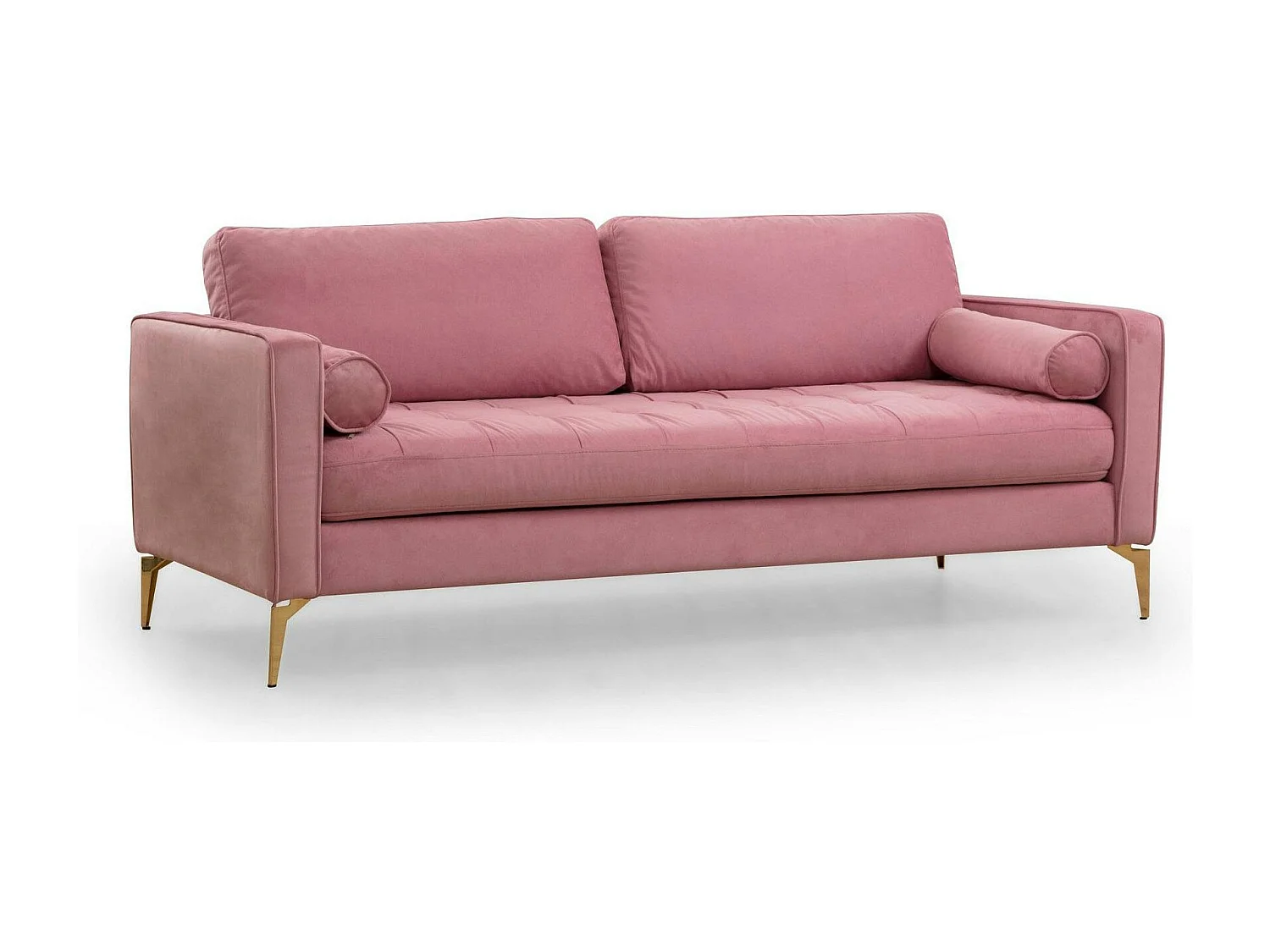 Canapé 3 places velours rose avec coussins polochons CHIBA