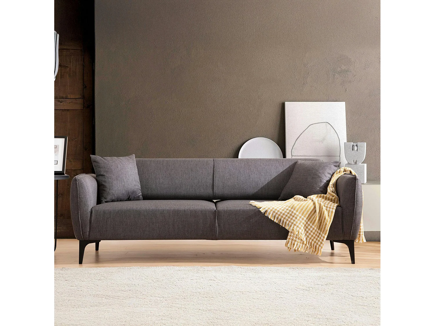 Canapé 3 places anthracite avec couture décorative VILNIUS