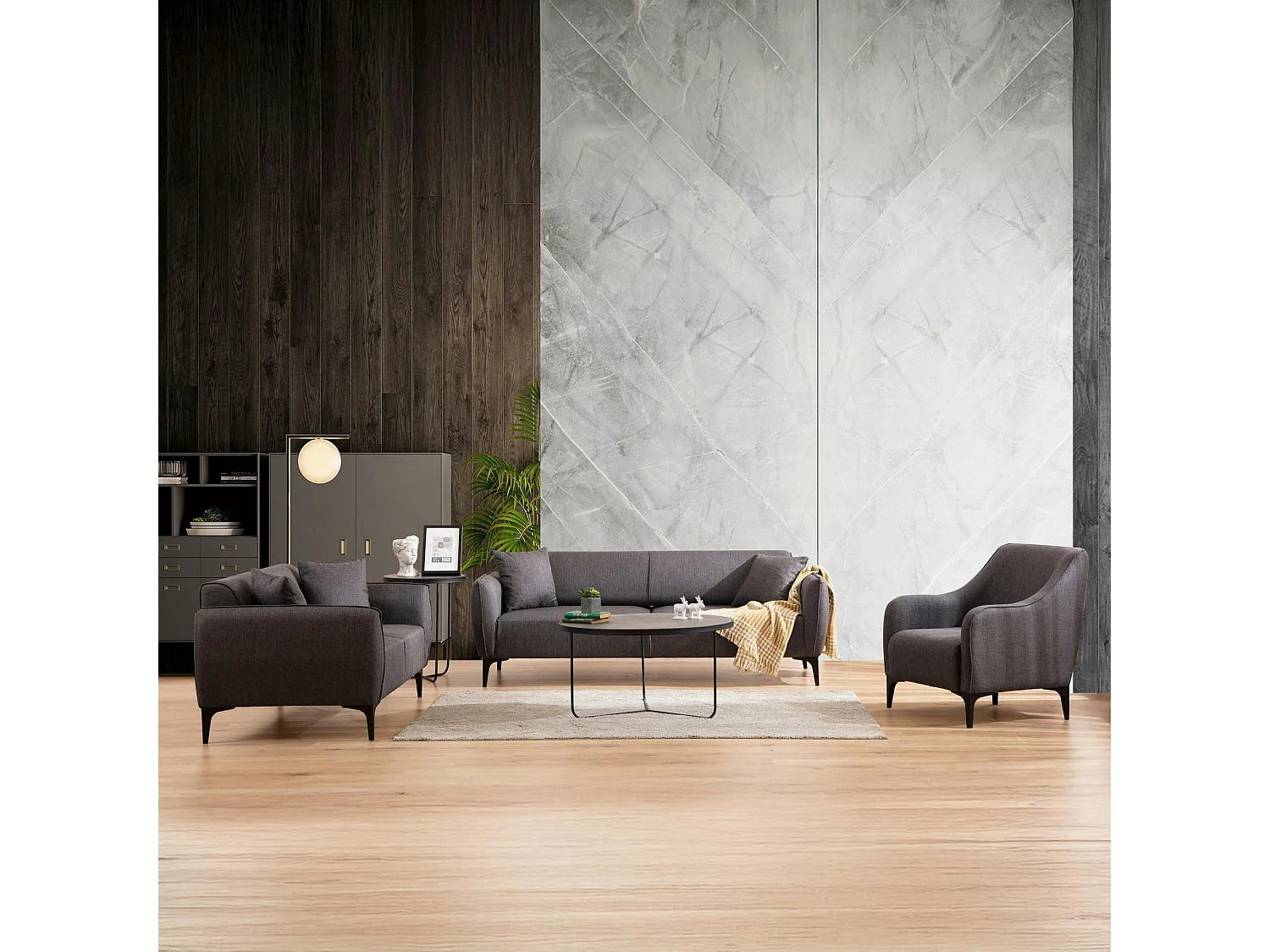 Canapé 3 places anthracite avec couture décorative VILNIUS