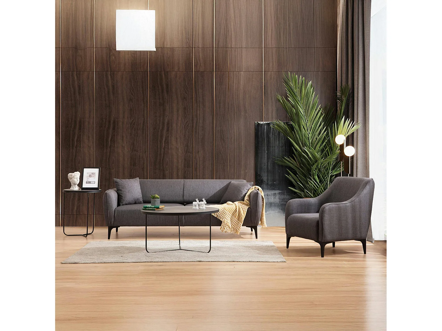 Canapé 3 places anthracite avec couture décorative VILNIUS